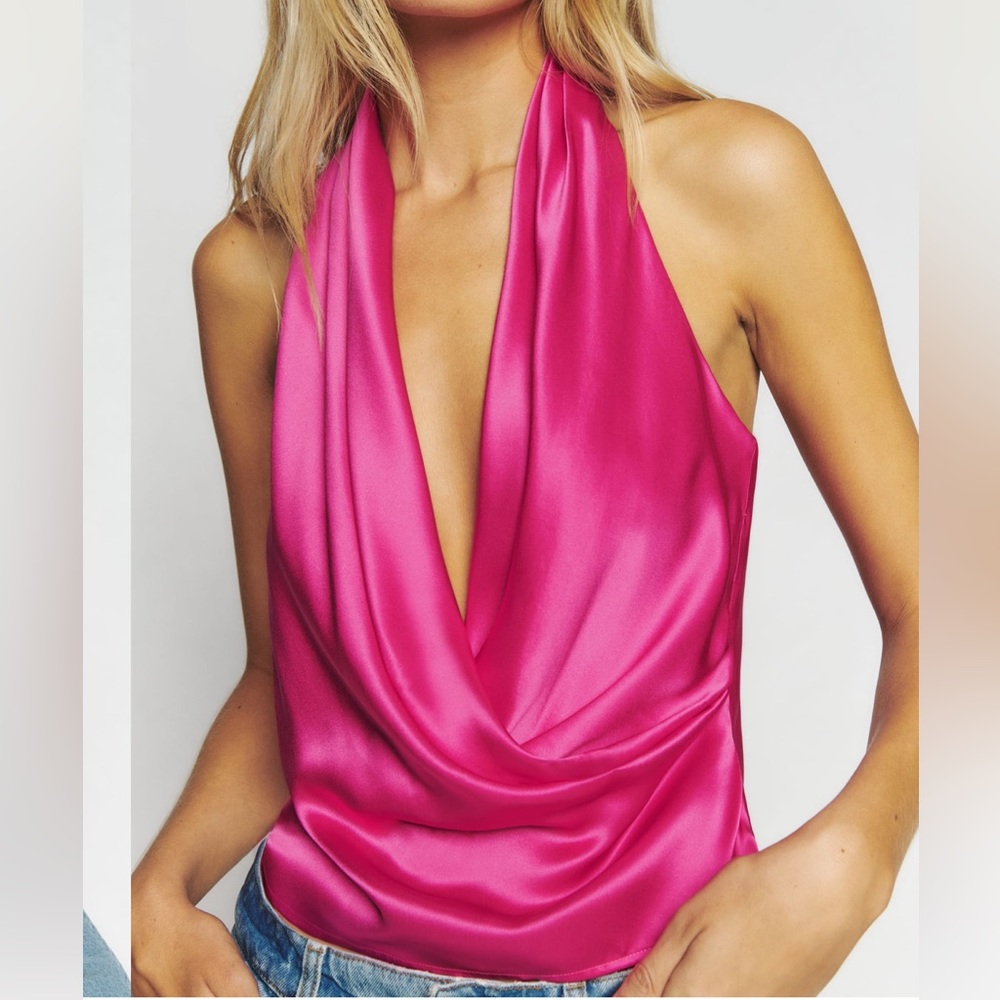 Brand new reformation silk hot pink halter